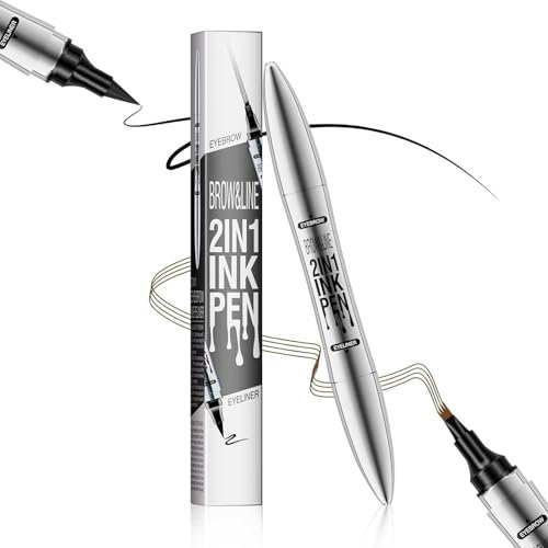 2 in 1 Magic Augenbrauenstift,Wasserdichter 3D Microblading Augenbrauenstift mit 4 Gabelspitzen,Dual-Ended Eyebrow Pencil,Erzeugt Natürliches Langlebiger Aussehende (Dunkelbraun+Eyeliner (Schwarz))