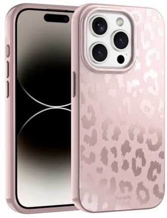 SCORPIFY für iPhone 15 Pro Hülle [Kompatibel mit Magnetic] mit nacktem Leoparden Muster, mattem Geparden Design, niedlicher cremefarbener Handyhülle für Frauen und Mädchen, beige, neutrale Ästhetik