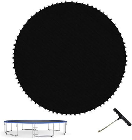 FSDIYU Trampolin Sprungtuch Sprungmatte, 14 Fuß Wasserfeste UV-beständige Sicherheits-Sprungmatte mit V-Ringen, Hochelastisches rundes Trampolinzubehör, 14FT(96 Buckle),Black
