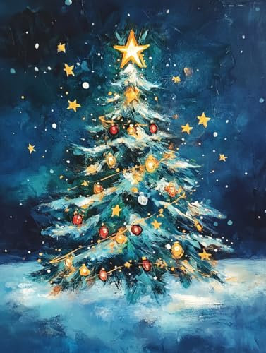 XDEGUANGS 11CT Cross Stitch,Árbol de Navidad y estrellas,16x20 pulgadas,Hilos y agujas preclasificados incluidos,Apto para principiantes