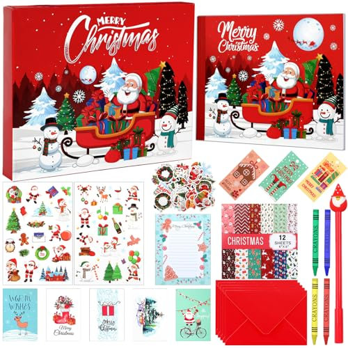 GROFIS Weihnachten Grußkarten DIY Set, Scrapbook & Diary Briefpapier Set, Kunst und Bastel Journal Kits, Weihnachtskarten Zeug für Kinder und Tweens Teens, Weihnachten Geschenke für Mädchen und Junge