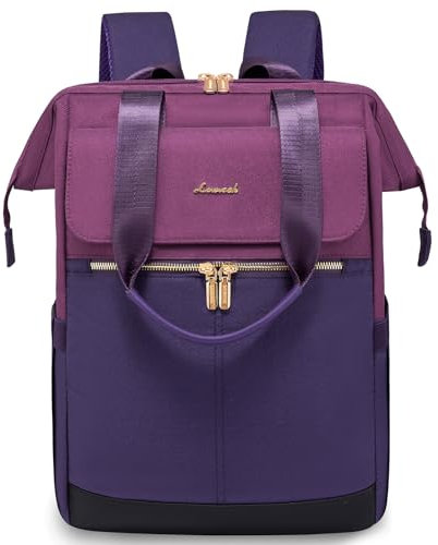 LOVEVOOK Purple Backpack Womens, 15.6 inch Laptop Rucksack Bag for Women, Waterproof Work Backpack for Teacher Nurse, Fashion School Bags with USB Port for University Travel Office Business, Purple