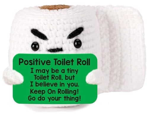 Positive Crochet Toilet Roll,Emotional Inspirational Support Toilet Roll,Handmade Knitted Funny Positive Toilet Roll Doll,Cheer Up Gifts Room Office Desktop Decor,Desk Decor for Women Men Friends