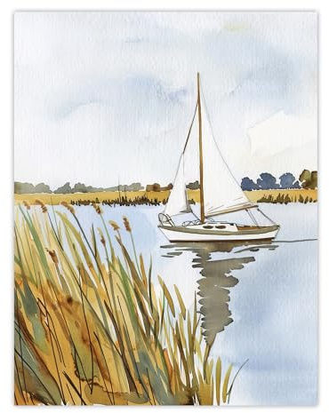 Artery8 Norfolk Broads England River Sailboat Watercolour Living Room Extra Large XL Wall Art Poster Print