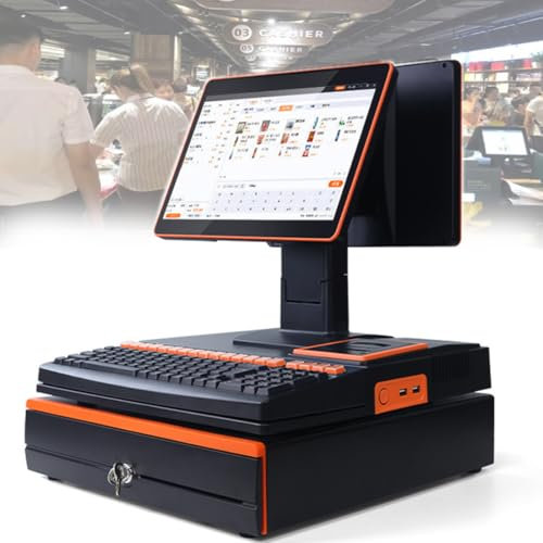 hocvseo Elektronische Registrierkasse, Registrierkasse Mit Zwei Bildschirmen, 15,6 LED-Touchscreen, 101 Tasten Registrierkasse wasserdichte Tastaturen, Für Einzelhandel, Restaurant, Supermarkt