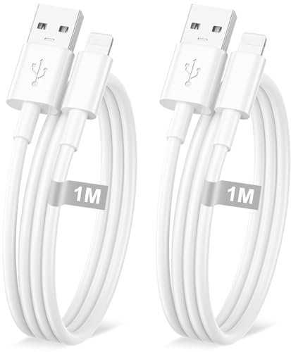 Cable Cargador iPhone 1M 2Pack [Apple MFi Certificado], Cable iPhone Carga Rapida cable USB Lightning cable USB Carga Rapida para iPhone 14 13 12 11 Pro Max Mini XS XR X 8 7 6S Plus 5S SE,iPad,Aiprods