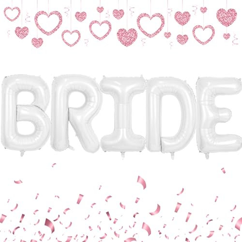 101,6 cm weiße Brautballons, große XL weiße Buchstabe Braut Banner Ballons für Junggesellinnenabschiede Dekorationen, Brautdusche Helium Folienballon für Hochzeit Verlobung Braut To Be Party