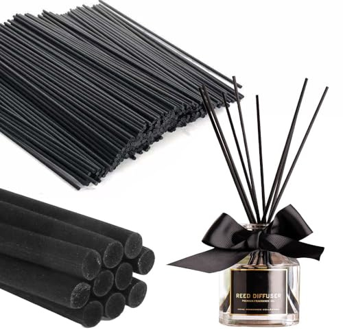 Aieino 100 varillas difusoras de fibra negra, 20 cm x 4 mm, repuesto para difusor de aroma, duradero, ecológico, recortable para aceites esenciales de fragancia de habitación, hogar, baño, oficina
