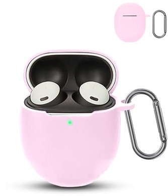 for Google Pixel Buds Pro 2 Wireless Earbuds,daunke Soft Silicone Protective Cover,Skin Case with Carabiner,Full Protection,Pink