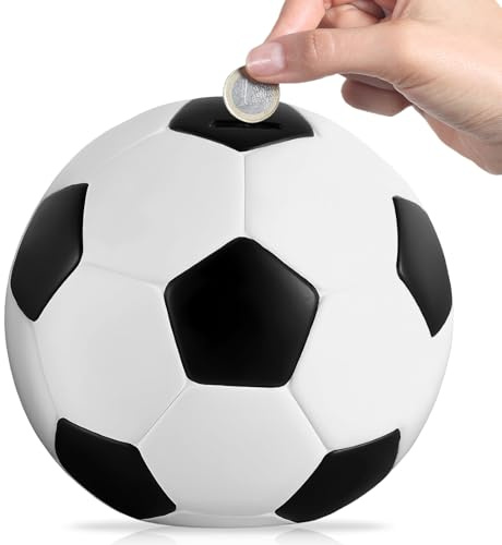 Spardose Fußball, 19 cm Kreative Sparschwein, Fußball Spardose, Basketball Spardosen, Bruchsichere Münzbank für Deko, Geschenk, Spielzeug, 19 * 19 * 18cm, Schwarz Weiß