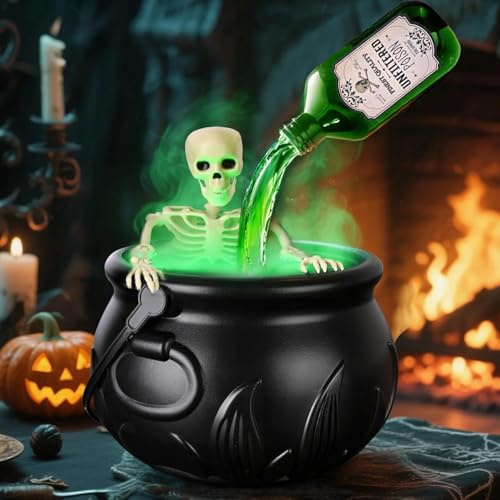 BaYuYPOO Haunted Lab Floating Potion Decor - 16 Glowing Skull Cauldron with LED Smoke & Bat Bucket, IP44 Waterproof for Indoor/Outdoor Halloween (40cm Realistic Set)