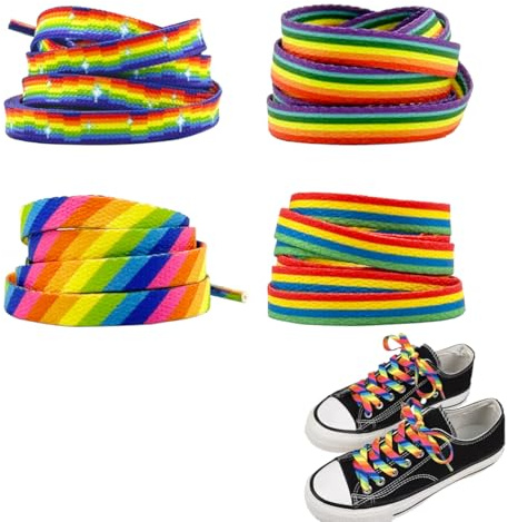 Guiguishiny 4 Paar Flach Sneaker Schnürsenkel, 8mm Breite 120cm Regenbogen Schnürsenkel, Bunte Flache,Sneaker Schuhbänder für Turnschuhe, Laufschuhe, Sportschuhe