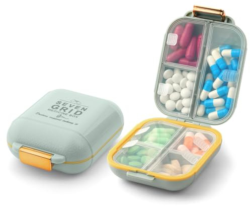 Fefod Pill Box Organiser, 1PCS Portable Medicine Storage Box, 7 Grids Tablet Organise, Pill Case Pill Dispenser to Hold Vitamins, Cod Liver Oil, Supplements and Medication for Travel & Work