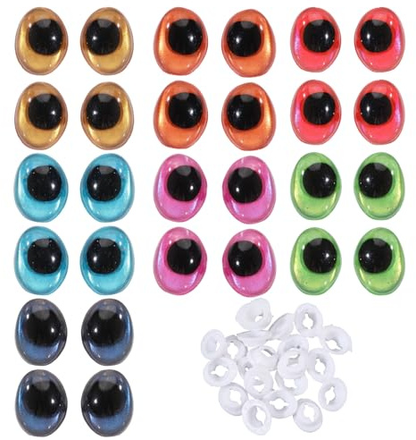 CHGCRAFT 14 Paire de 7 Yeux Cabochons Ovales en Verre de Couleur Yeux de Sécurité pour Crochet Joli Œil Elliptique de Dessin Animé pour Accessoire de Décoration de Poupée DIY 12x9mm