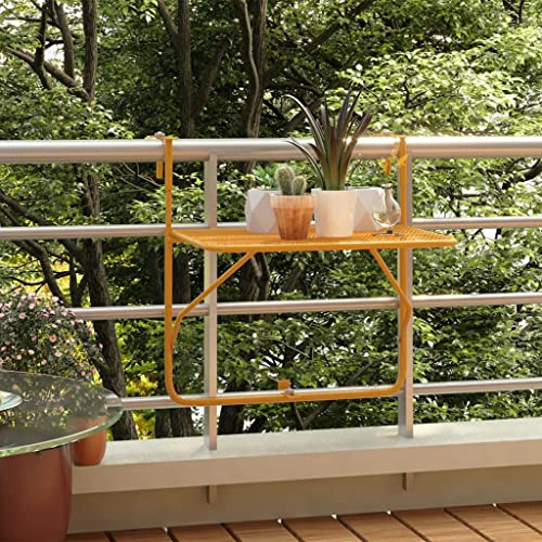 Owoxanthellate Klapptisch Gelb 60x40 cm klappbarer Balkontisch aus wetterfestem Stahl Seitenboard für Balkon Terrasse Camping Modernes Design platzsparend für kleine Outdoor-Bereiche