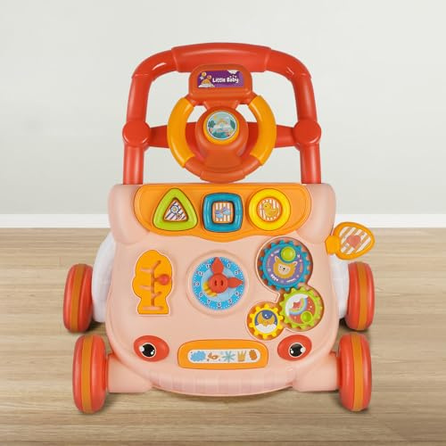 Geschenk für Jungen und Mädchen, Aktivitäts- und Entwicklungsspielzeug, LauflernspielzeugSkalierbarer Lauflernwagen für Kleinkinder,40 × 32 × 40,5 cm – Rosa