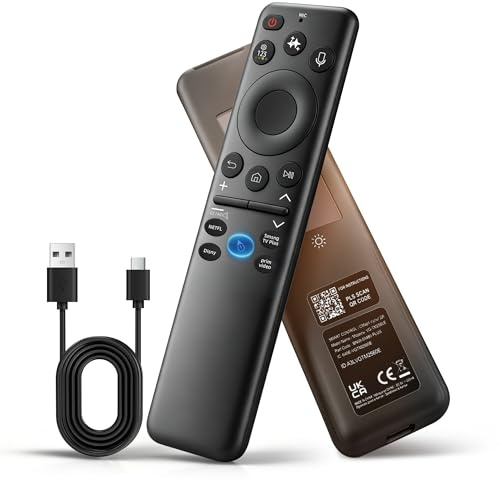 Solar-Fernbedienung Ersatz für Samsung Smart TV, Voice & AI Smart Control mit Zeigerfunktion, 4 Shortcut-Tasten, USB-C wiederaufladbar, funktioniert mit Neo QLED, QLED, Frame & Crystal UHD TVs