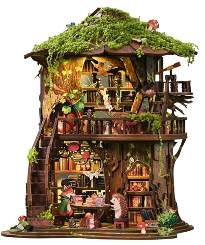STRUCWOOD Kit fai da te in miniatura per casa sull'albero, puzzle 3D in legno con luci a LED, kit di costruzione per adulti e ragazzi, piccola casa, libreria, decorazione per gli amanti del mestiere