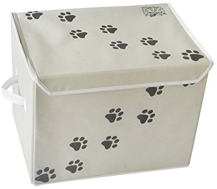 Feline Ruff Large Dog Toys Storage Box. 16 x 12 x 12 Tan Collapsible Canvas Bin with Lid. Perfect for Pet Toys and Accessories