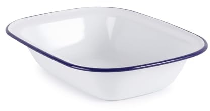 WINSOME Enamel Pie Dish | White Roasting Tin | Dishwasher Safe Pudding Baking Steak Plate Tray for Oven & Stove (L 16 x W 12 x D 3.8 cm)
