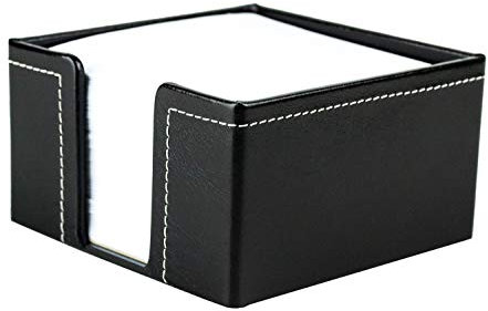 DELMON VARONE - Zettelkasten Premium Leder Anilin schwarz, Zettelbox inkl. 500 Blatt Papier, Notizzettelhalter in Echtleder für Schreibtisch & Büro, Ideal zum Notieren von Gedanken, Ideen & Notizen