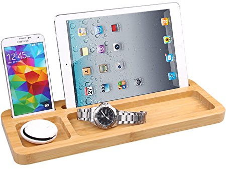 woodluv Desktop Organiser Universal Tablet iPad Smartphone Stand Rack with Accessories Holder