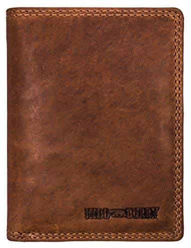 Hill Burry Herren Ledergeldbörse | Geldbörse aus echtem Leder | Echtleder Männer Geldbeutel | schlanke Vintage Brieftasche | Großes Portemonnaie mit RFID-Schutz - Hochformat (Braun-)