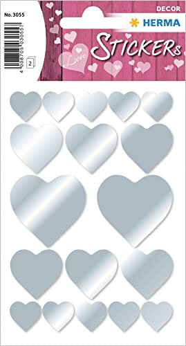 HERMA 3055 Aufkleber Herzen Silber klein groß, 36 Stück, Herz Sticker, selbstklebend, Etiketten in Herzform für Valentinstag Liebe Hochzeit Geburtstag Scrapbooking Dekoration Geschenk Briefe DIY