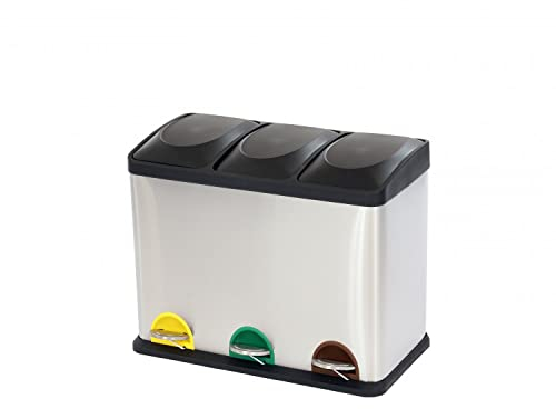 Oypla 45L Stainless Steel Triple Compartment Recycling Pedal Kitchen Waste Bin