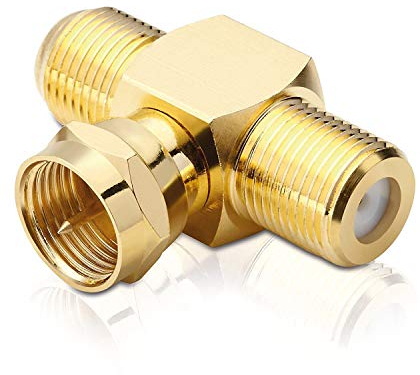 conecto Sat-T-Stück 1-mal F-Stecker auf 2-mal F-Buchse, T-Verteiler für Sat-Verkabelungen vergoldet
