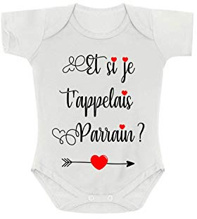 Créa03 Body/bodie blanc 100% coton Et si je t'appelais Parrain? 1 mois cadeau parrain, baptème demande, marraine, idée cadeau homme, noël, anniversaire, annonce grossesse