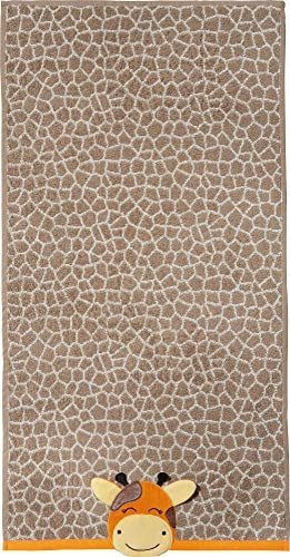 Erwin Müller Kinder-Badetuch Giraffe Walk-Frottier Hellbraun/Natur Größe 70x140 cm - weich, saugstark, strapazierfähig, mit beidseitige Schlaufen