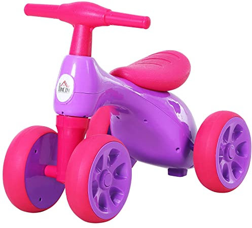 HOMCOM Baby Balance Bike Toddler Training Walker Smooth Rubber Wheels Ride on Toy Storage Bin Gift for Boys Girls Violet Fuchsia