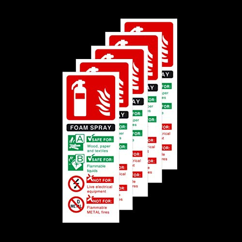 5x Foam Spray Fire Extinguisher ID 85x210mm Rigid Plastic Signs