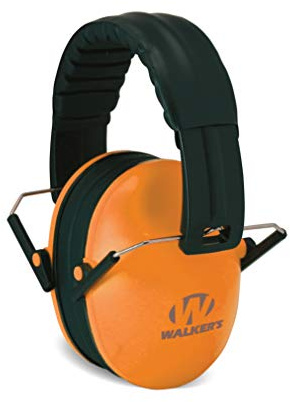 WALKER’S Youth Children’s Low Profile Lightweight Padded Headband Adjustable Folding Noise-Reducing Hearing Protection Earmuffs, Orange