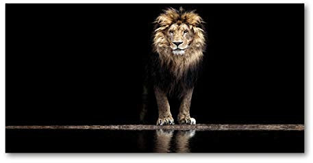 Tulup Impression sur Verre de 120x60 cm Image Tableau Photo décorative panoramique pour la Cuisine et Le Salon - Animaux - Portrait d'un Lion - Brun