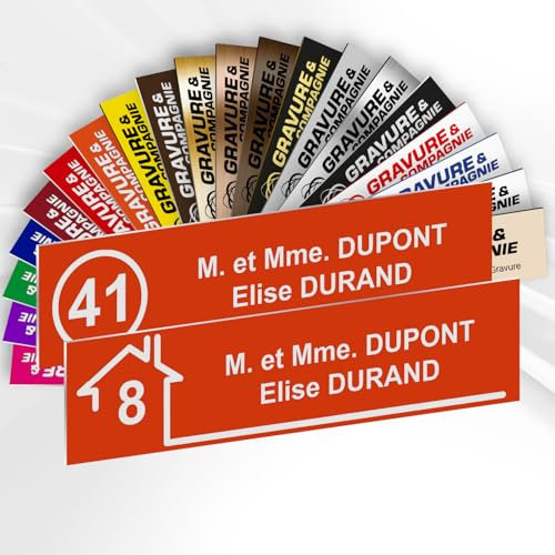 Plaque Boîte aux Lettres Avec Numéro Personnalisable De 1 À 3 Lignes – Numéro Avec Nom Gravé – Adhésive PVC – 10 x 2,5 cm (Orange)
