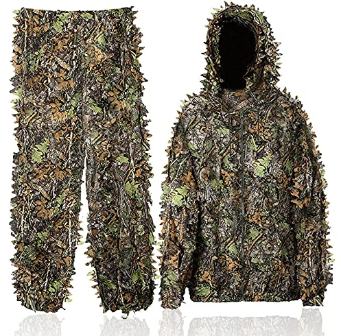 Favuit 3D Ghillie Tarnanzug, Dschungel Kostüm Ghillie Suit Camouflage Anzug Woodland Tarnkleidung für Buschjagd Tierfotografie Jagd Verdeckt Festschmuck(L)