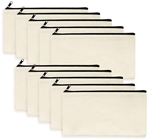 10 Pièces DIY Vierge Toile Trousse de Rangement en Tissu Trousse Personnalisabl Ecru,Trousse Maquillage Femme,Pochette Maîtresse,Trousse Espack,Ttrousse Bijoux,Dossier(Blanc)