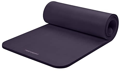 Retrospec Solana Yogamatte, 2,5 cm dick, mit Nylongurt für Damen und Herren – rutschfeste Übungsmatte für Zuhause, Yoga, Pilates, Stretching, Boden- und Fitness-Workouts – Aubergine
