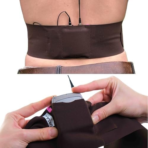 URSA Waist Strap - Ultra Slim, Breathable & Stretchy Microphone Transmitter Straps. Compatible with Most Transmitter/Receivers (Brown, Medium Waist - Big Pouch)