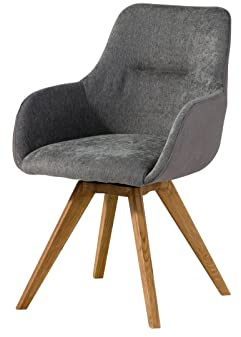 MASSIVMOEBEL24.DE | Tacoma Drehstuhl aus Massivholz in Grau #10 | 100% Polyester + Beine aus Wildeichenholz | 56 x 60 x 87 cm | Bürostuhl Schreibtischstuhl