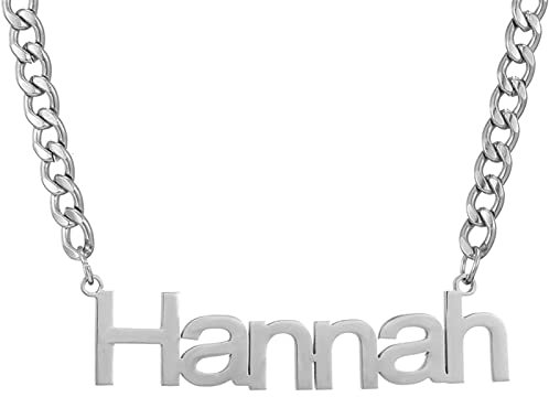 JewelryWe Schmuck Namenskette Damen Edelstahl Personalisierte Halskette Panzerkette Kubanische Kette mit Fettgedruckt Namen, Geschenk für Frauen Mädchen Freundin Mutter Schwester (Silber)