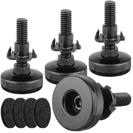 Toolzia 4Pcs Adjustable Levelling Feet, 3/8“-16 Thread Heavy Duty Adjustable Feet for Furniture Table Leg Extenders With T Nut Bolt And 8 Anti-Slip Felt Pads (Black)