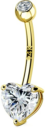 OUFER Body Piercing Internally Bauchnabelpiercing 14K Gold Belly Piercing Heart CZ Bananabells Körperschmuck Piercing Bauchnabelpiercing nabelpiercing 10/12/14/16mm