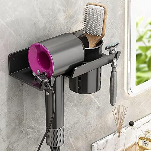 Hosoncovy Metall-Haartrockner-Wandhalterung mit Aufbewahrungsbox, Haartrockner, Wandaufhänger für Dyson Supersonic Haartrockner, universell für Haartrockner (schwarz)