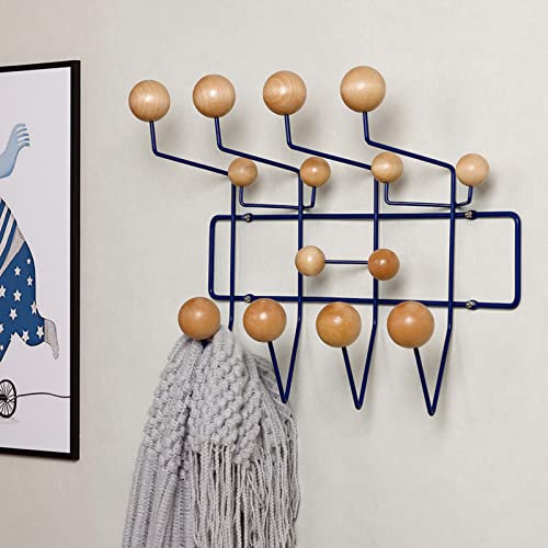 Porte-Manteau Mural Entrée Porte-Manteau Suspendu Porte-Manteau en Métal Classique avec Peint Boules en Bois Massif en Noyer Cintre Bois Couleur Cintre