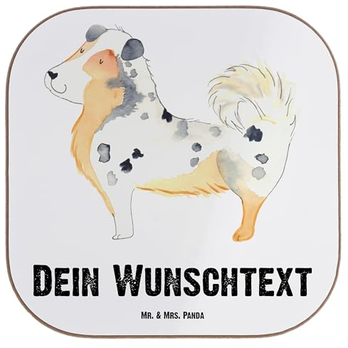 Mr. & Mrs. Panda Personalisierter Untersetzer Hund Australien Shepherd - Personalisierte Geschenke, PErsonalisierte Bierdeckel, Untersetzer mit