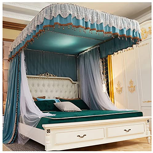ZMYJTO Prinzessin Bettvorhang Himmelbett Vorhänge mit U-förmiger Schienenhalterung Moskitonetz für Queensize-Bett für Mädchen Erwachsene Geschenk (Größe: 215 x 200 x 215 cm, Farbe: blau)