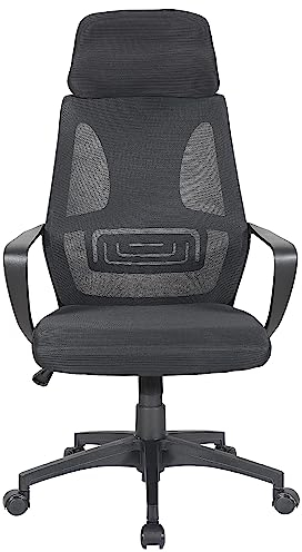 TRISENS Bürostuhl mit Lordosenstütze im Netzstoff-Design Schreibtischstuhl mit Wippfunktion ergonomischer Drehstuhl mit Einer verstellbaren atmungsaktiven Rückenlehne, Farbe:Schwarz